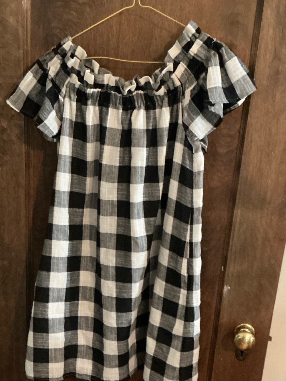 Renee C. Black & White Buffalo Check Off-Shoulder Dress size medium